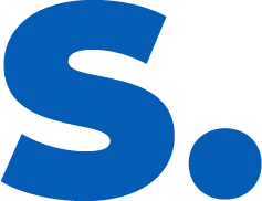 A large, bold blue letter S followed by a blue period on a light gray background.
