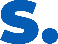 A large, bold blue letter S followed by a blue period on a light gray background.