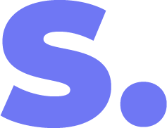 A large, bold, blue lowercase letter s followed by a blue period on a light gray background.